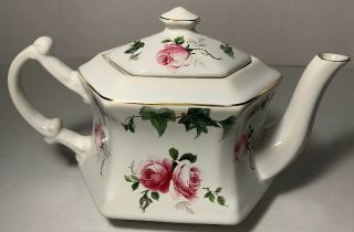 Vintage China Teapot With Lid American Beauty Pattern Pink Roses
