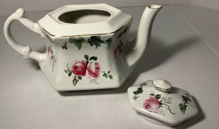 Vintage China Teapot with Lid American Beauty Pattern Pink Roses 2