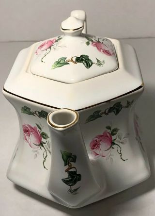 Vintage China Teapot with Lid American Beauty Pattern Pink Roses 3