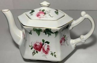 Vintage China Teapot with Lid American Beauty Pattern Pink Roses 4
