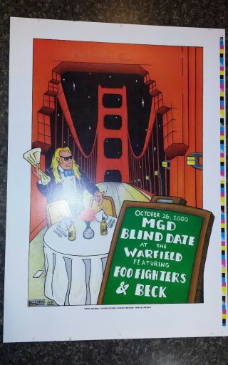 Foo Fighters And Beck Mgd Blind Date At The Warfield 2000 Poster Uncut
