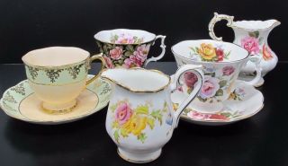Royal Albert & Hammersley Assorted Pces Morgan Rose Cups Saucers Floral Creamer