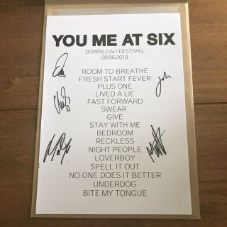 You Me At Six - Download Festival Set List Signed Autographed