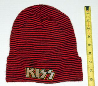 Kiss Band Silver Logo Striped Beanie Hat Cap Unworn 1996 Official Gene Simmons