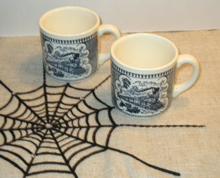 Royal China Currier And Ives Blue And White Train Mugs 2 B
