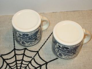 Royal China Currier and Ives blue and white TRAIN MUGS 2 B 2