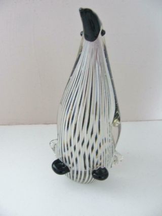 Vintage Black,  White Striped Art Deco Style Murano Glass Penguin