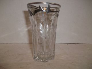 Vintage 1920s Art Deco Silver Overlay Vanity Water Depression Cut Glass Tumbler