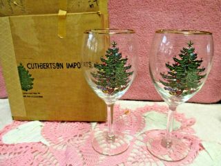 Cuthbertson Christmas Tree Grande Wine Glasses 16 Oz Gold Set 2