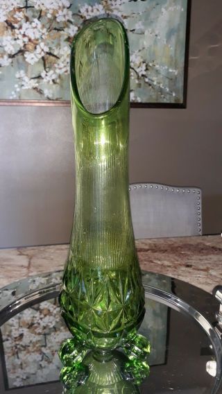 Vintage 18 " Le Smith Green Footed Stretch Swung Vase
