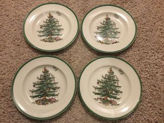 Spode Christmas Tree Set Of 4 Dinner Plates - With Stickers