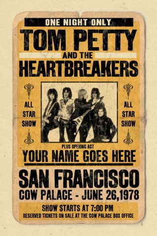 Your Name On A Tom Petty And The Heartbreakers Concert Poster