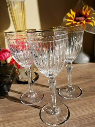 3 Waterford Marquis Hanover Gold Hand Cut Crystal Water Glasses