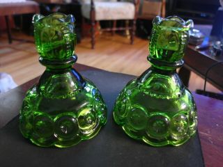Vintage Vintage Le Smith Moon And Stars Green Glass Candle Holders