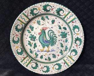 Antique Vintage M.  B.  D.  Italy Hand Painted Majolica Tin Glazed Rooster Plate