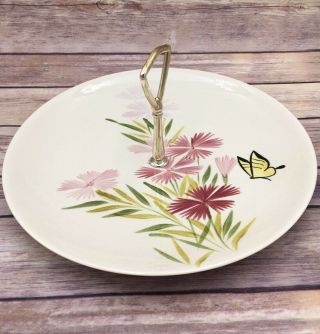 Vintage Red Wing Pottery Pink Spice Tidbit Tray Platter Flowers Butterfly