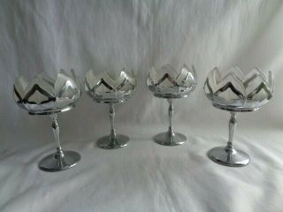4 Art Deco Farber Bros Chrome & Lotus Glass Compote Candy
