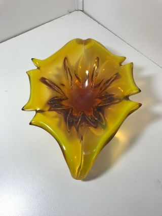 Vintage 12 " Decorative Hand Blown Yellow/amber Glass Candy Dish Bowl Must L@@k