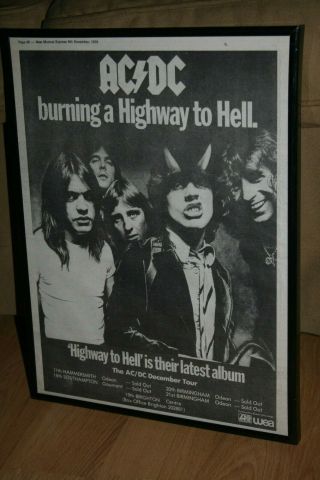 Ac/dc Bon Scott Angus Press Poster Highway To Hell Framed 1979
