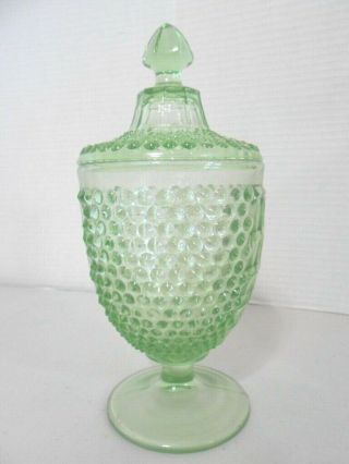 Liberty " American Pioneer " Green Glass Footed Candy Jar