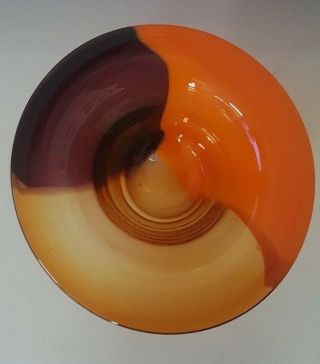 Carolina Studio Art Glass Bowl Orange Purple Amber With Heavy Thick Bottom