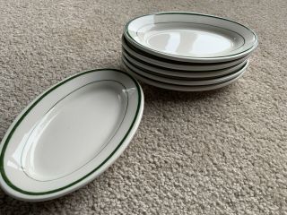 6 Buffalo China Green Stripe Small Oval Plates Platters Resturantware Set 7 " X5 "
