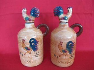 Pennsbury Pottery Rooster Oil And Vinegar Bottles Hand Painted Collectible Rare
