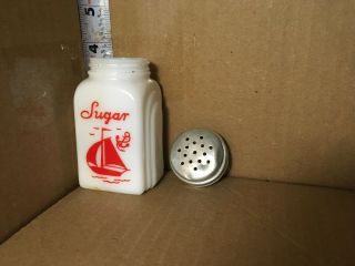 Mckee Milk Glass Red Sailboat Pattern Sugar Canister With Lid Rare,  Vintage