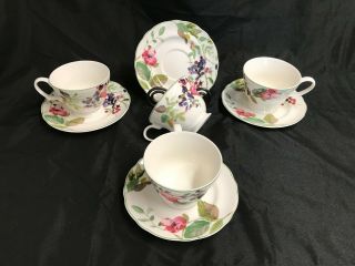 Charter Club " Wild Flowers " Dinnerware Set Of 4 Cups & Saucers 3 1/8 "