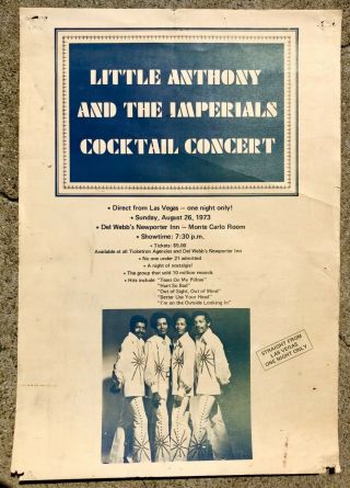 Rare 1973 Little Anthony And The Imperials Newport,  Ca.  Concert Poster