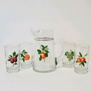 Vintage West Virginia Glass Fruit Juice Pitcher With 4 Juice Glasses Breakfast