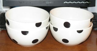 4 Kate Spade 6 " Soup Cereal Bowls White & Black Polka Dot Lenox