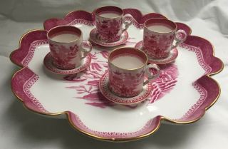 Copeland Spode China Pink Willow Tea Espresso Coffee Set Service Cups Platter
