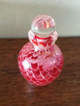 Elegant Vintage Clear Cased Red And White Swirl Art Glass Perfume Bottle