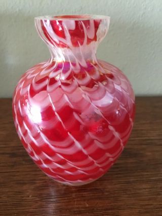 Elegant Vintage Clear Cased Red And White Swirl Art Glass Perfume Bottle 5