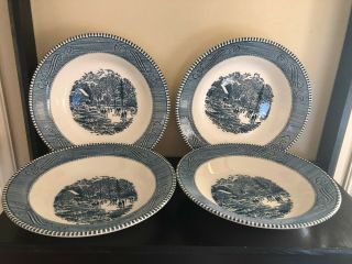 Currier And Ives Set Of (4) " Early Winter " 8 1/2” Rimmed Soup Cereal Bowls