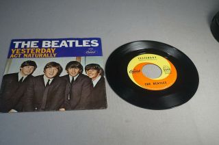 Vintage 45 Rpm Record - The Beatles Yesterday With Picture Sleeve