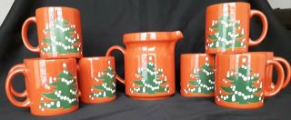 Vintage Waechtersbach W.  German Christmas Tree Pitcher & 8 Mugs