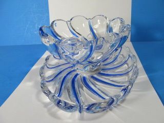 Mikasa Crystal Peppermint Cobalt " Striped " Large Candy Bowl & Dish Set