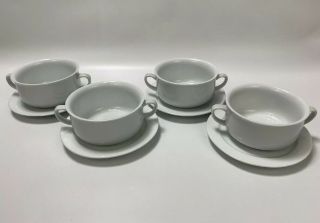 Williams Sonoma Set Of 8 White Double - Handled Soup Bowls & Saucers