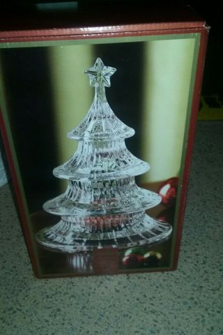 Newlenox Gorham Holiday Traditions Christmas Crystal 3 Tier Tree Candy Dish 9.  5 "