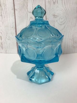 Fostoria Coin Glass Blue Large Footed Compote With Rim And Lid