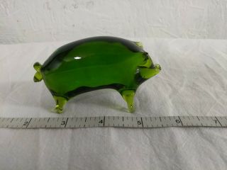 Vintage Clear Green Art Glass Hand Blown Pig Piglet Animal Figurine 3.  5 "
