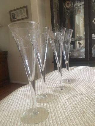Princess House Heritage 436 Tall Crystal Champagne Toasting Flutes/glasses (4)