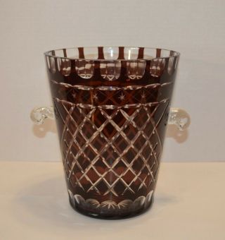 8.  5 " Tall Bohemian Cranberry Red Glass Cut To Clear Champagne Ice Bucket