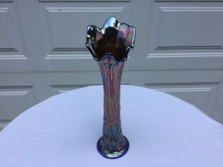 Vintage Fenton “april Showers” Cobalt Blue Carnival Glass Swung 13” Vase
