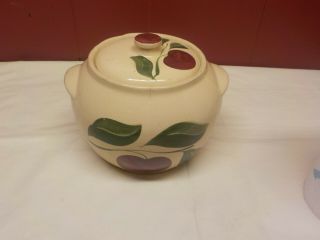Vintage Watt Pottery Apple 3 Leaf Design Covered Cookie Jar 8 1/2 " W 6 1/2 " H