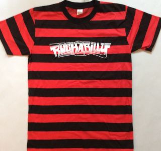 Rockabilly Stripe Black/red T - Shirt Mens All Size S - Xl Psychobilly Rock N Roll