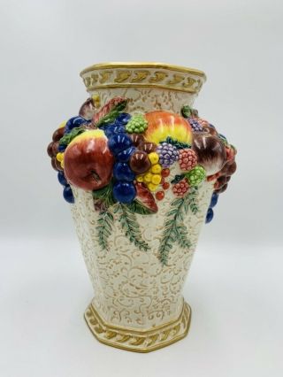 Fitz And Floyd Classics Venezia Pattern 10 " Vase Fruit Design Vintage