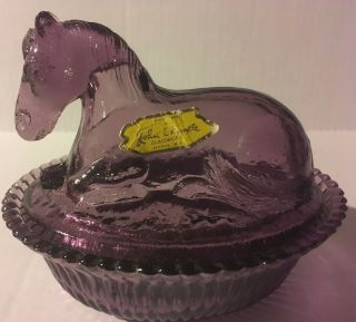 Vintage Purple Glass Nesting Horse Dish John E Kemple Glass Marked